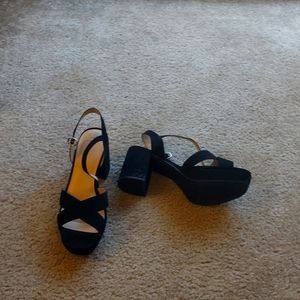 Black open toe chunky heels